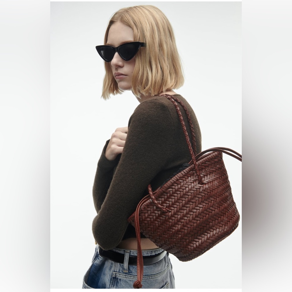 Zara leather woven bag